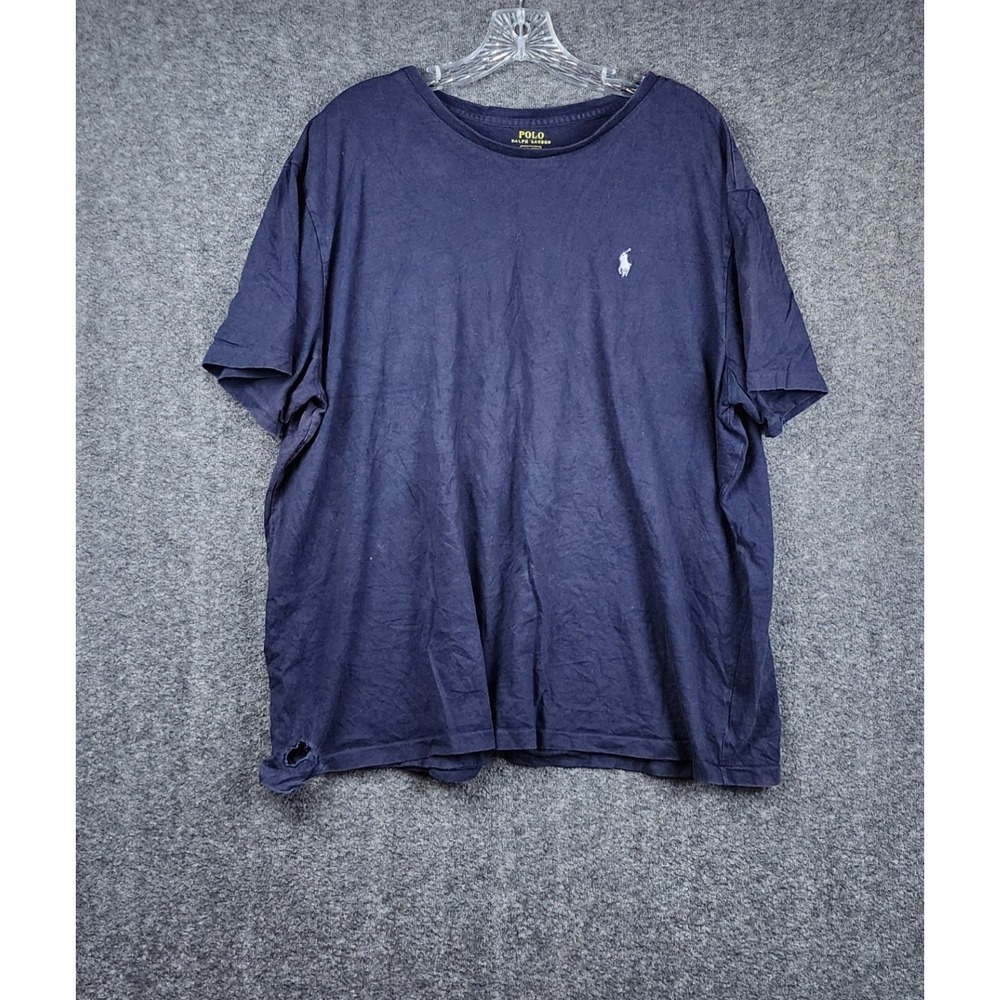 Polo Ralph Lauren T-Shirt Mens 2XL Navy Blue Distressed Thrashed Pony Logo